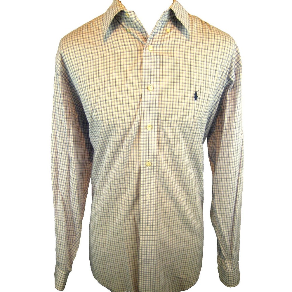 Mens Ralph Lauren Yarmouth Blue Check LS Cotton Poplin Casual Shirt sz 16.5x34/5